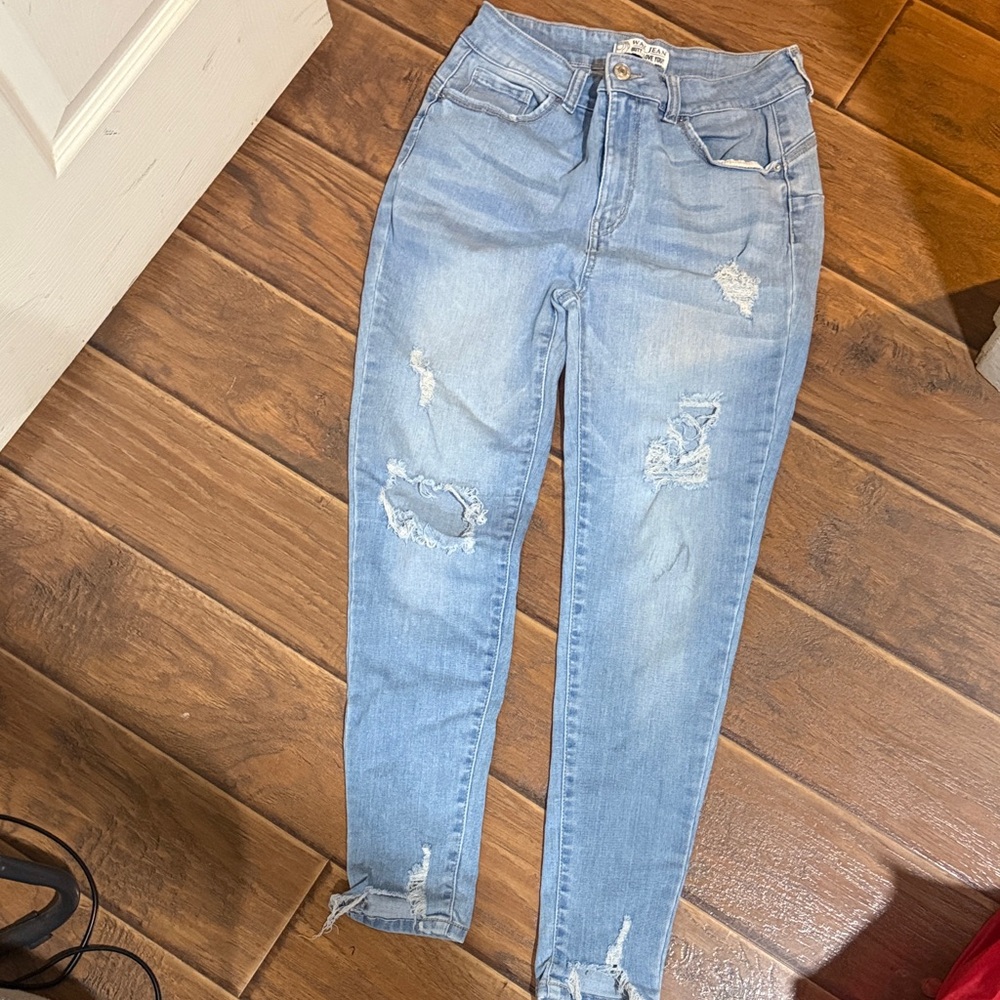 Wax Jean Light Blue butt I love you! Distressed Skinny Jeans size 13